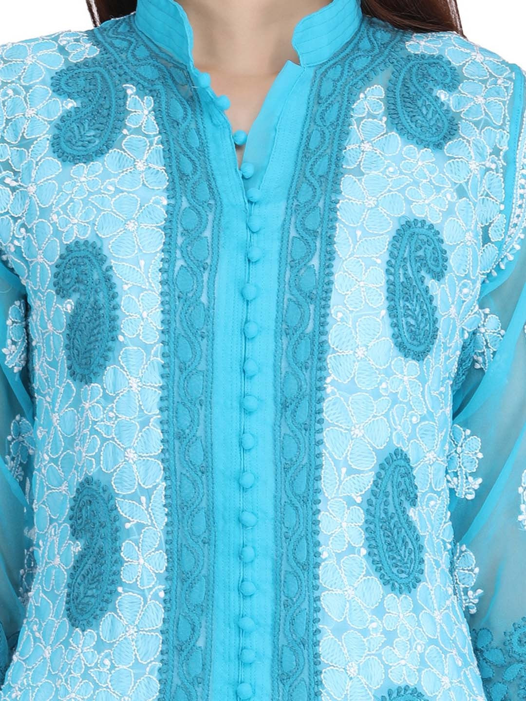 Ada Hand Embroidered Blue Georgette Lucknowi Chikankari Straight Kurta A227274