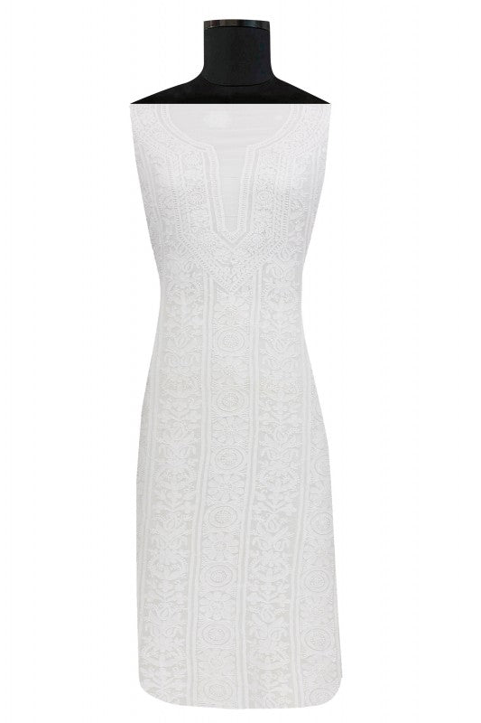 Ada Hand Embroidered White Georgette Lucknowi Chikan Unstitched Kurta Piece- A621926