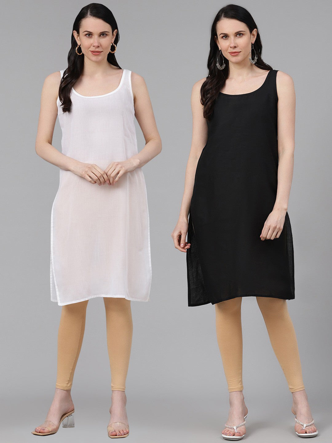 Ada Black and White Cotton Long Slips Combo of 2  A290456.