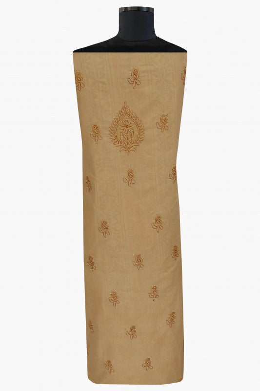 Ada Hand Embroidered Fawn Cotton Chikan Unstitched Suit Piece With Muqaish Work A619250