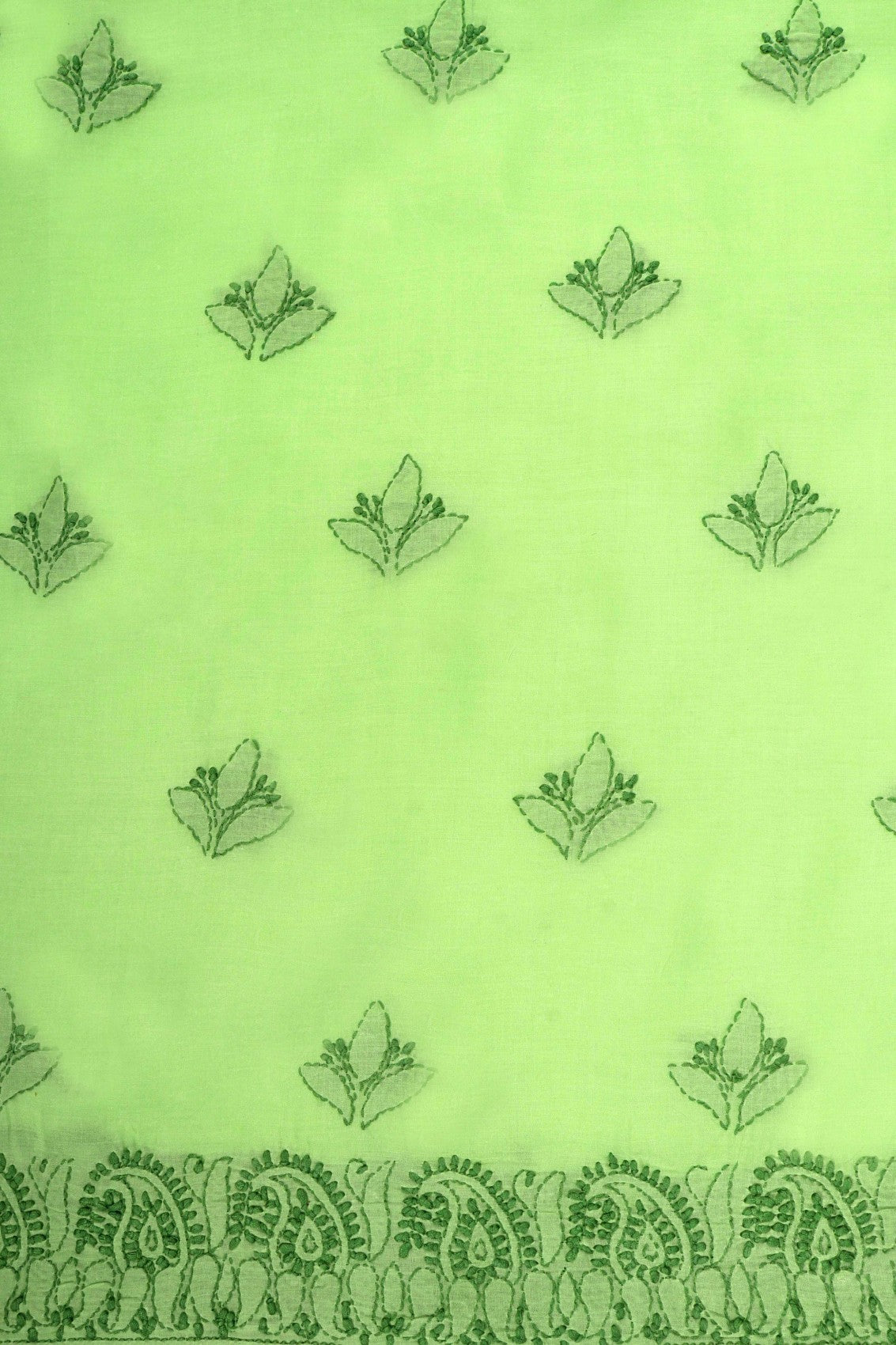 Ada Hand Embroidered Green Cotton Lucknowi Chikankari Unstitched Suit Piece 01A137022