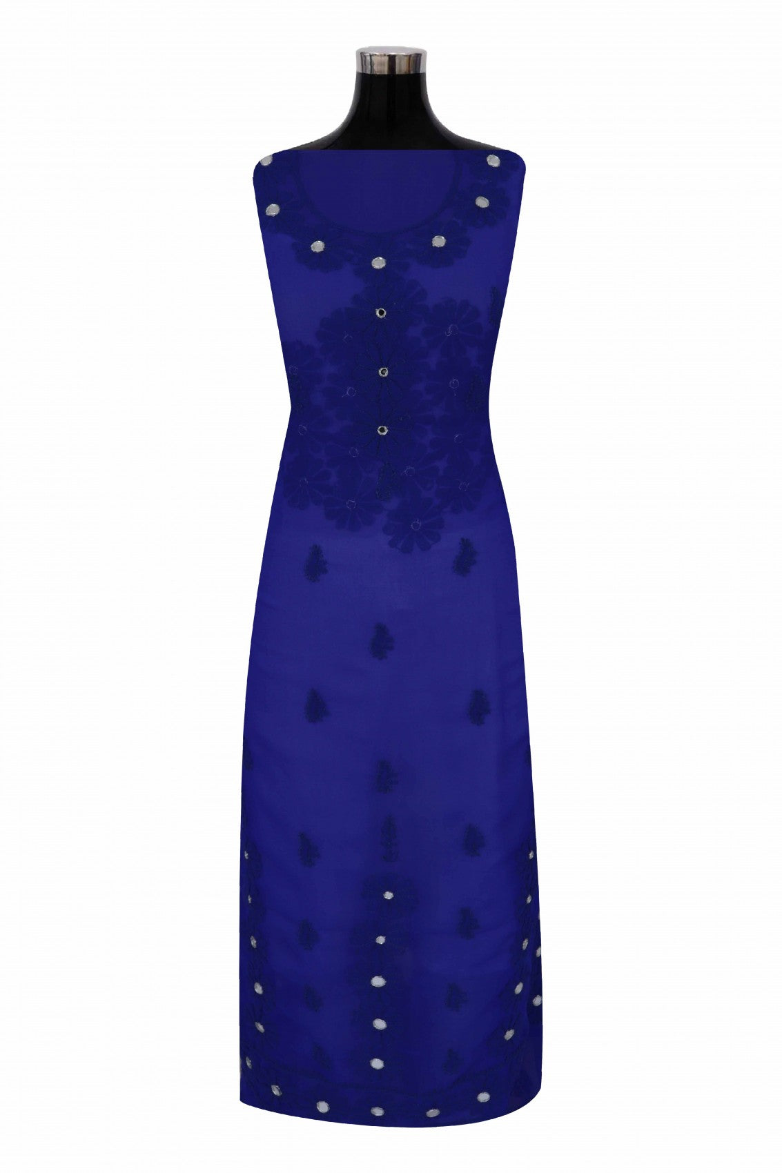 Ada Hand Embroidered Royal Blue Georgette Lucknowi Chikan Unstitched Kurta Piece With Mirror Work A105849