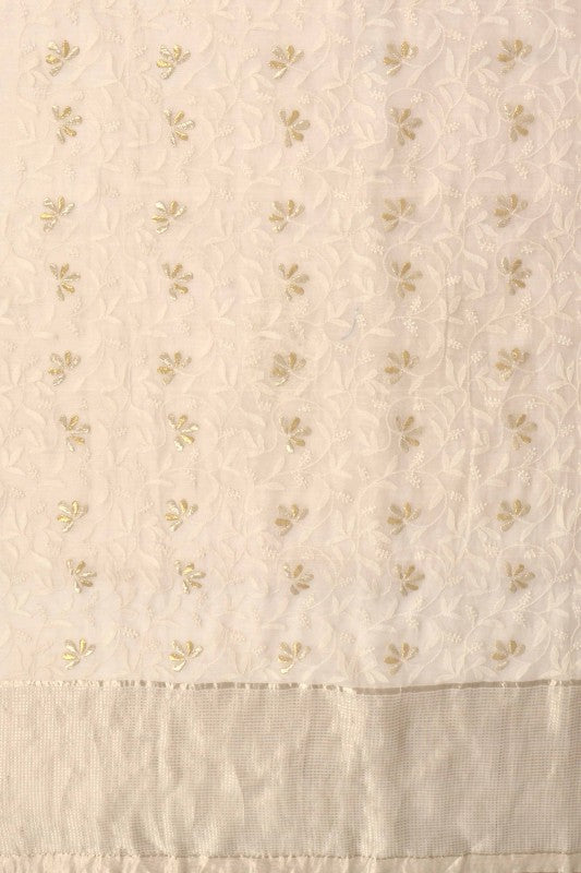 Ada Hand Embroidered Cream Chanderi Lucknowi Chikan Unstitched Suit Piece With Gota Patti Work A575128