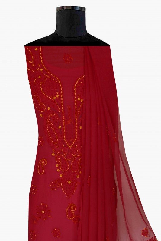 Ada Hand Embroidered Magenta Georgette Lucknowi Chikankari Unstitched Suit Piece A211187