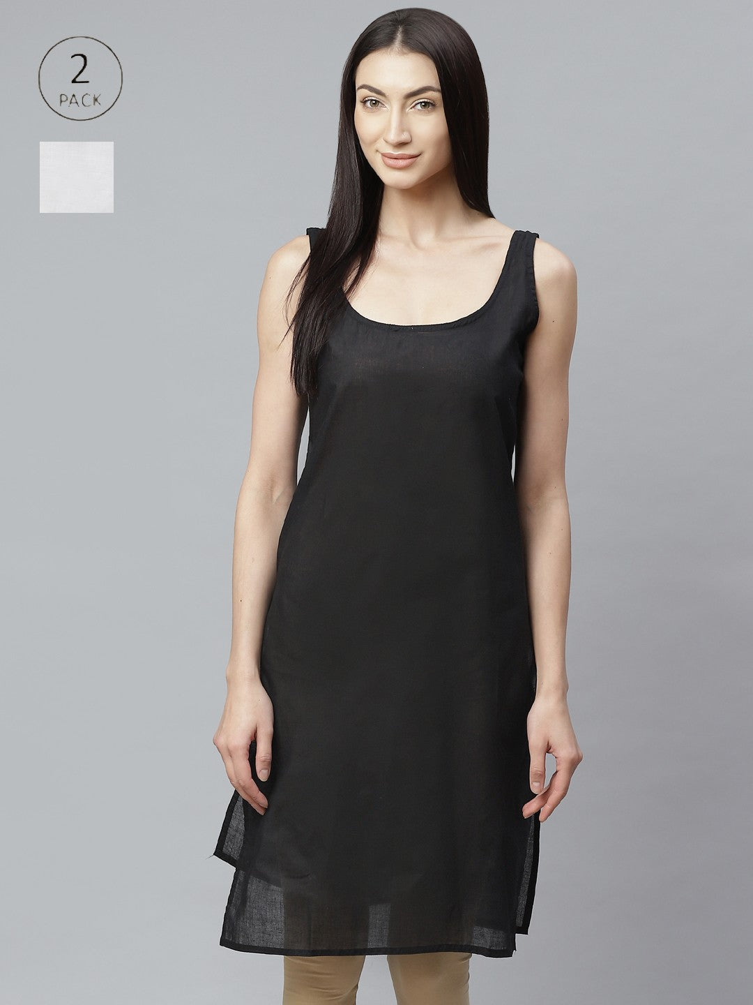 Ada White and Black Cotton Long Slips Combo of 2 A286271.