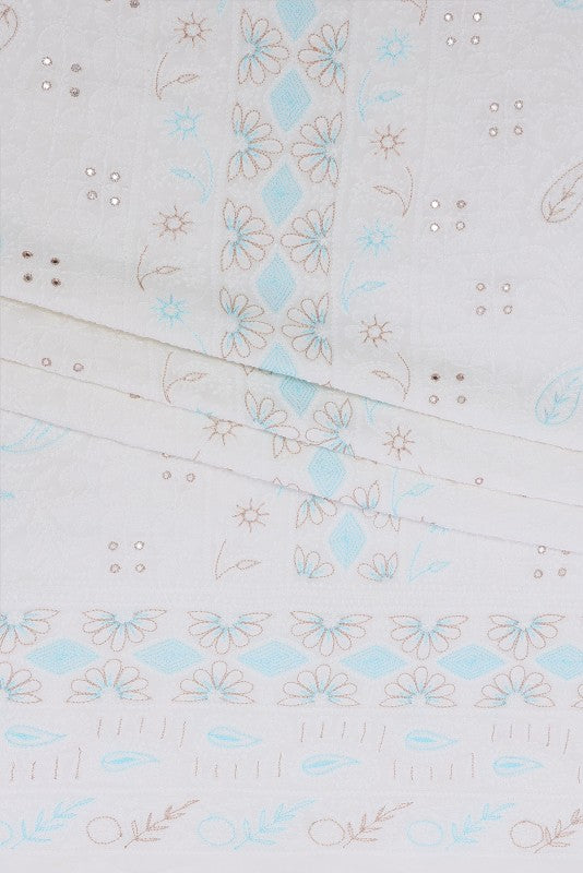 Ada Hand Embroidered White Georgette Lucknowi Chikan Unstitched Kurta Piece A511719