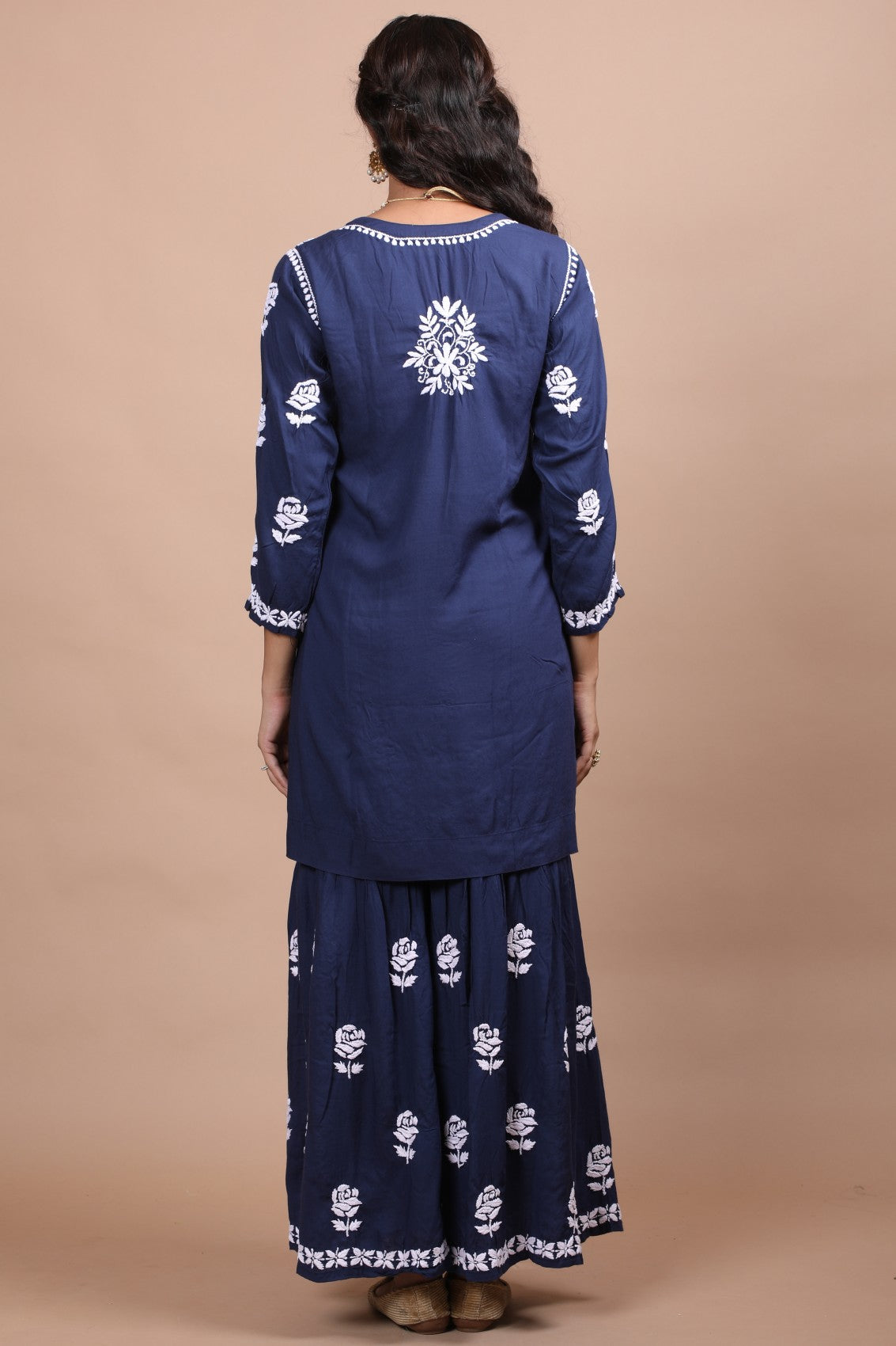 Ada Hand Embroidered Navy Blue Cotton Lucknowi Chikankari Kurta With Plazzo Set 01A206994