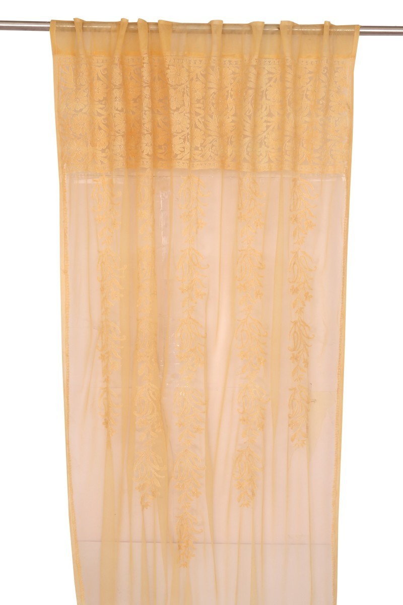 Ada Hand Embroidered Peach Net Lucknowi Chikankari Curtain- A586533