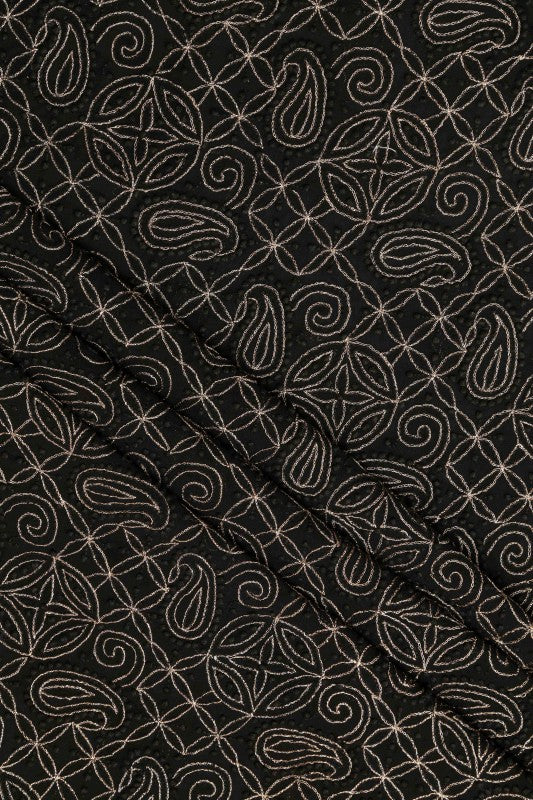 Ada Hand Embroidered Black Pure Georgette Lucknowi Chikan Unstitched Kurta Dupatta Set - A199026