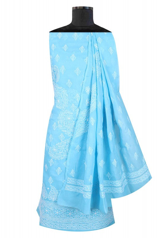 Ada Hand Embroidered Sky Blue Cotton Lucknowi Chikankari Unstitched Suit Piece A579448