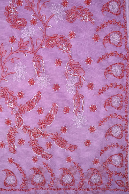 Ada Hand Embroidered Mauve Kota Lucknowi Chikankari Saree With Blouse A208086