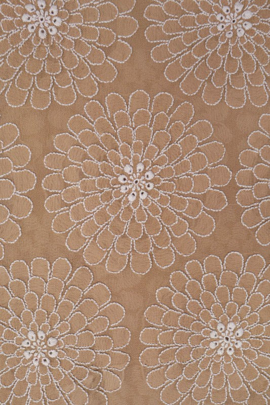 Ada Hand Embroidered Fawn Pure Georgette Lucknowi Chikan Unstitched Kurta Dupatta Set A489983