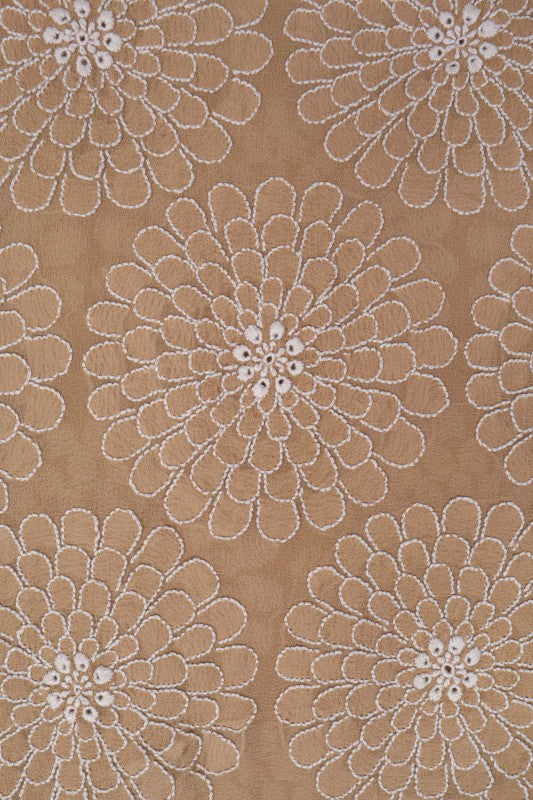 Ada Hand Embroidered Fawn Pure Georgette Lucknowi Chikan Unstitched Kurta Dupatta Set A489983