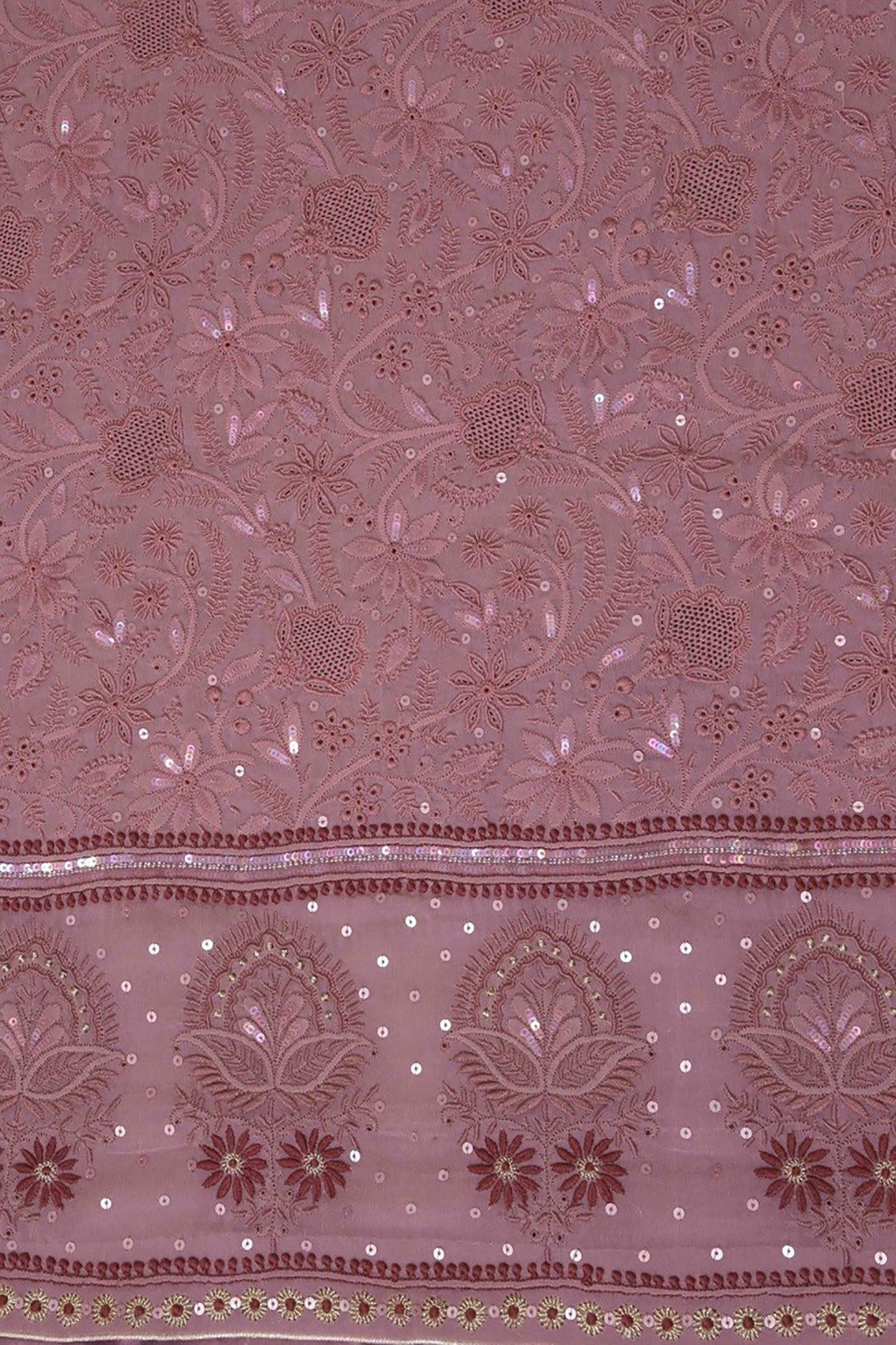 Ada Hand Embroidered Mauve Pure Georgette Lucknowi Chikankari Dupatta With Muqaish Work 01A30634