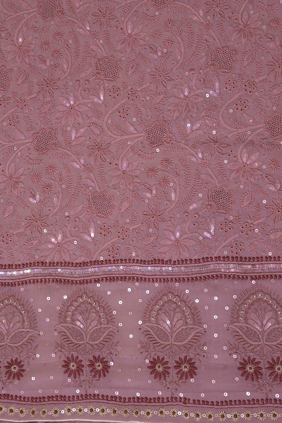 Ada Hand Embroidered Mauve Pure Georgette Lucknowi Chikankari Dupatta With Muqaish Work 01A30634