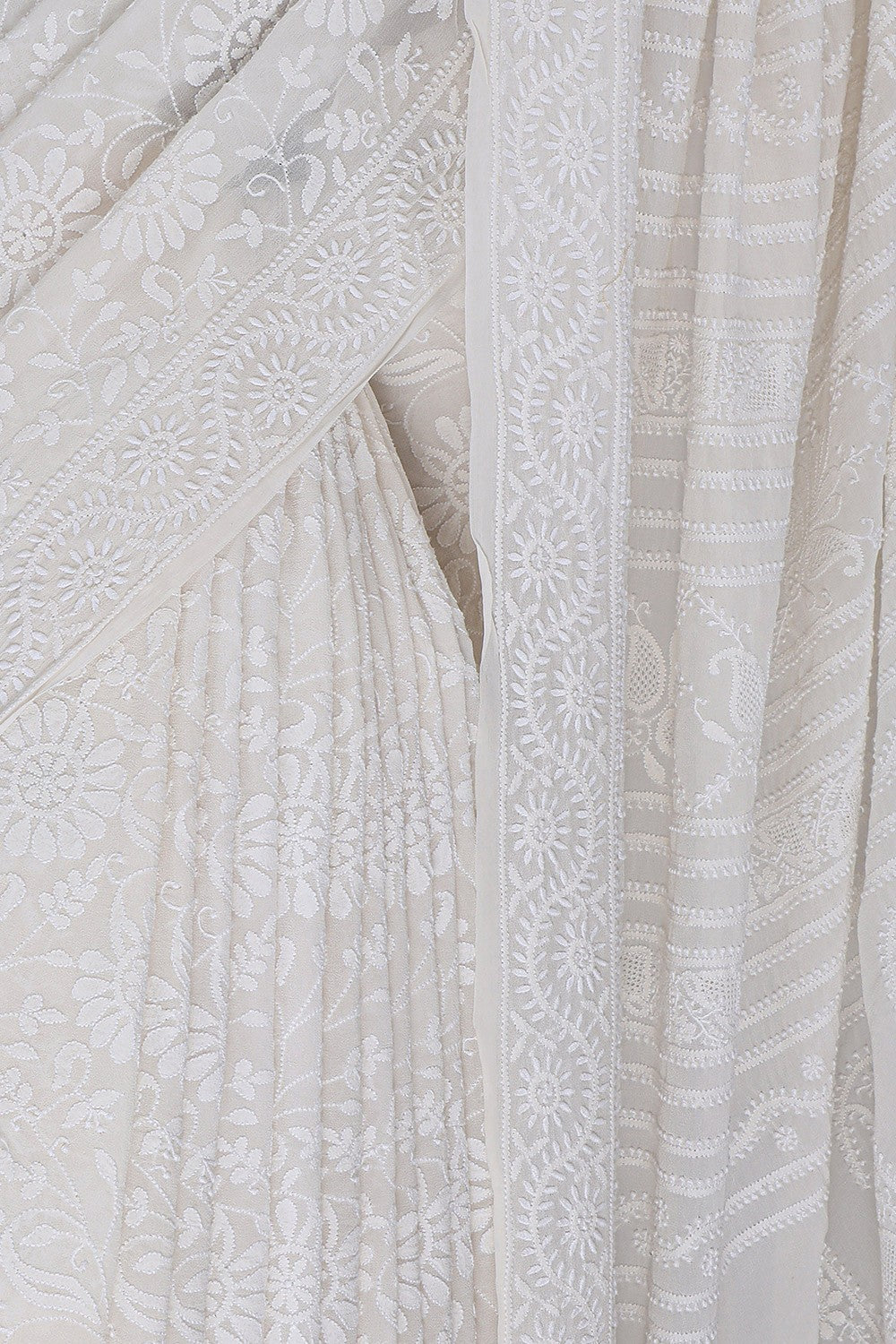Ada Hand Embroidered White Pure Georgette Lucknowi Chikankari Saree  A456833