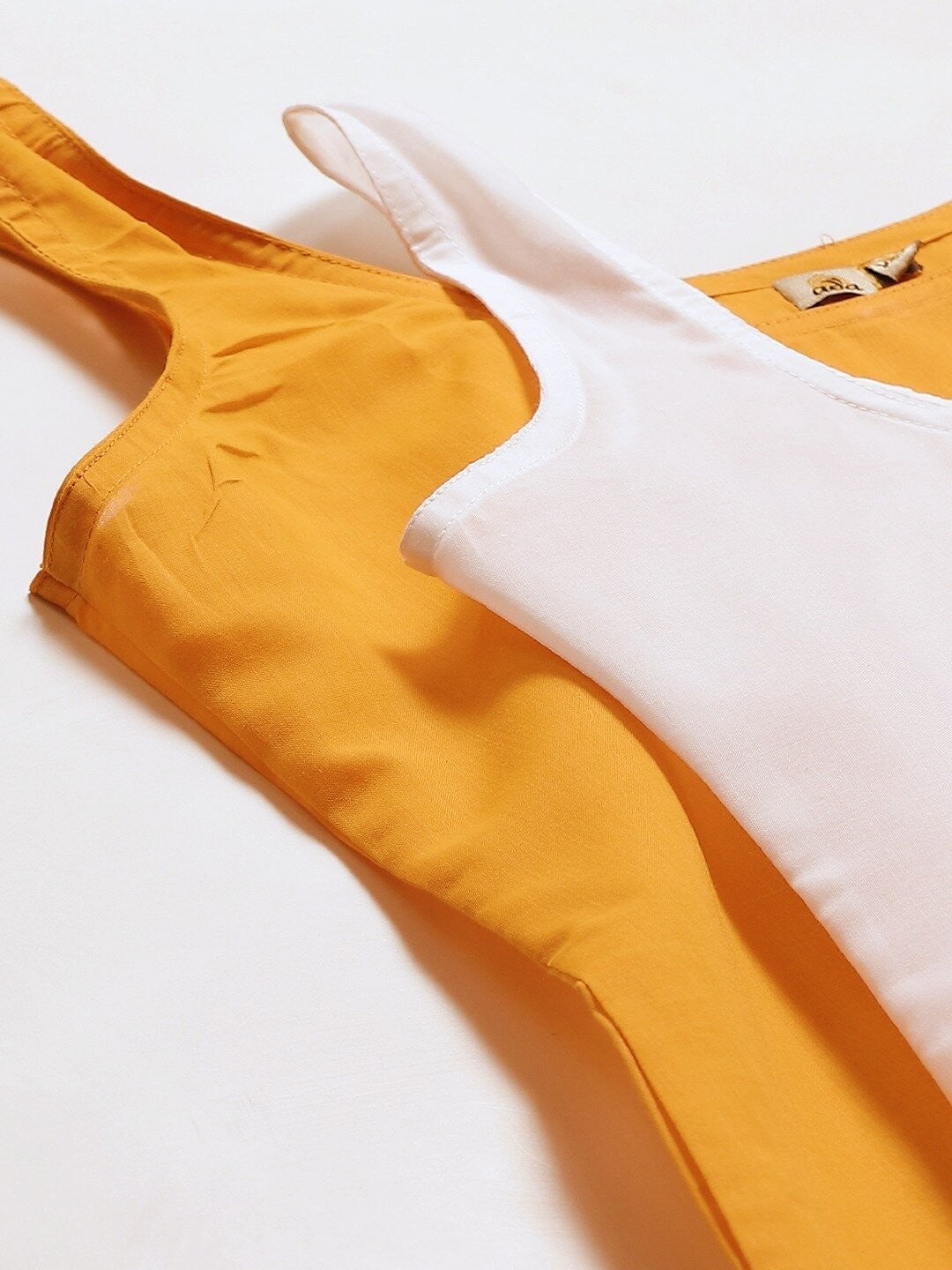 Ada White and Mustard Cotton Long Slips Combo of 2 A111125.
