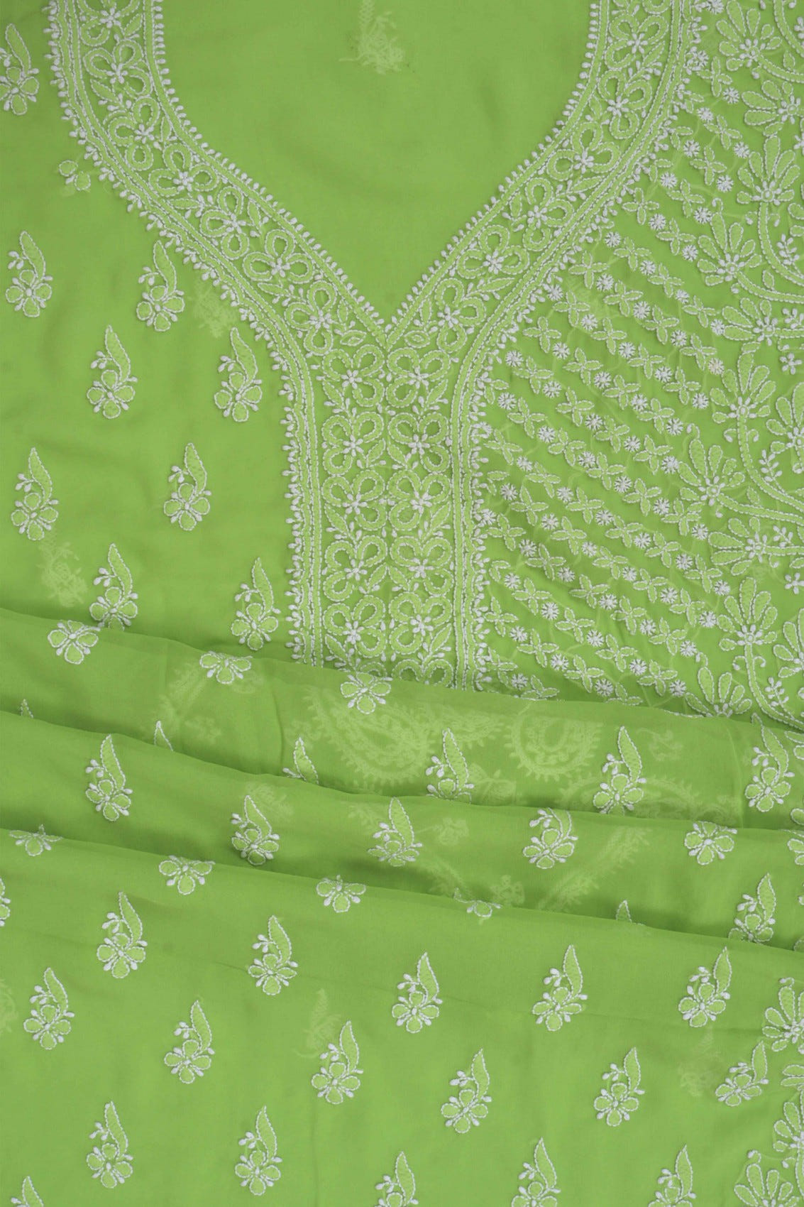 Ada Hand Embroidered Parrot Green Georgette Lucknowi Chikankari Unstitched Suit Piece A615327