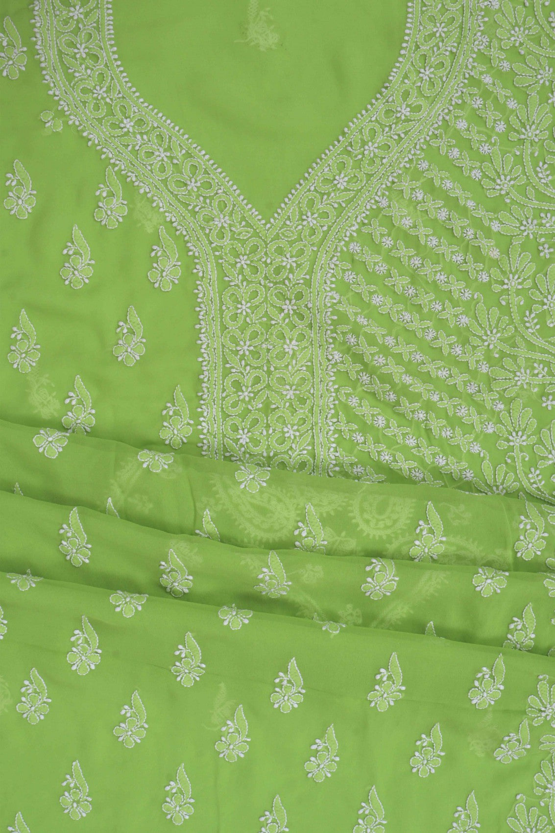 Ada Hand Embroidered Parrot Green Georgette Lucknowi Chikankari Unstitched Suit Piece A615327