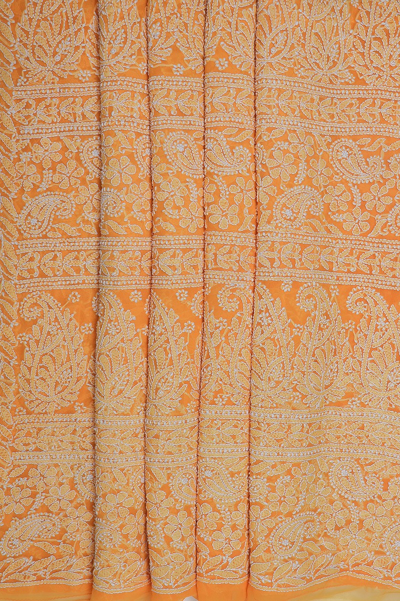 Ada Hand Embroidered Yellow Georgette Lucknowi Chikankari Saree with Blouse A607799