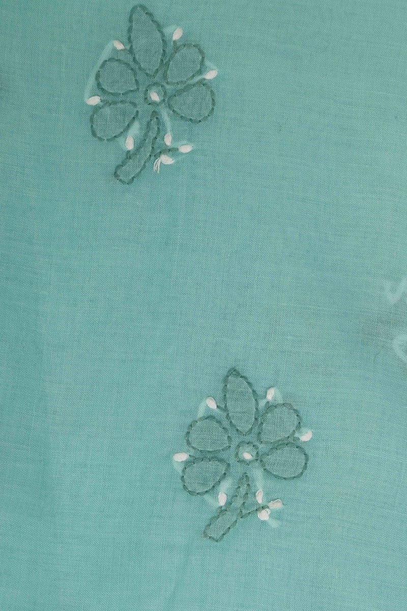 Ada Hand Embroidered Green Cotton Lucknowi Chikan Unstitched Suit Piece–A100244