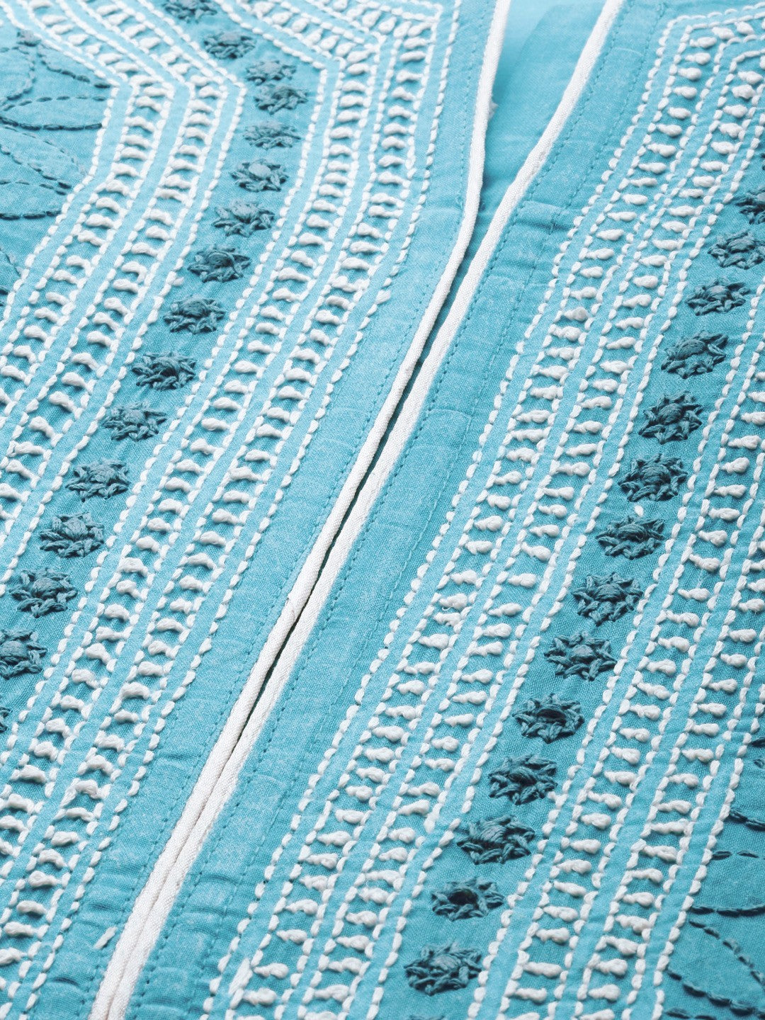 Ada Hand Embroidered Blue Cotton Lucknowi Chikankari Straight Kurta A230766