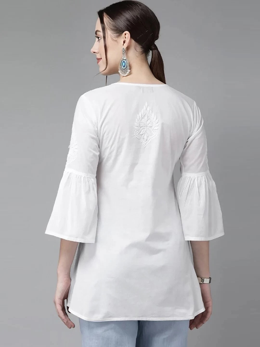 Ada Hand Embroidered White Cotton Angrakha Lucknowi Chikankari Top A911210