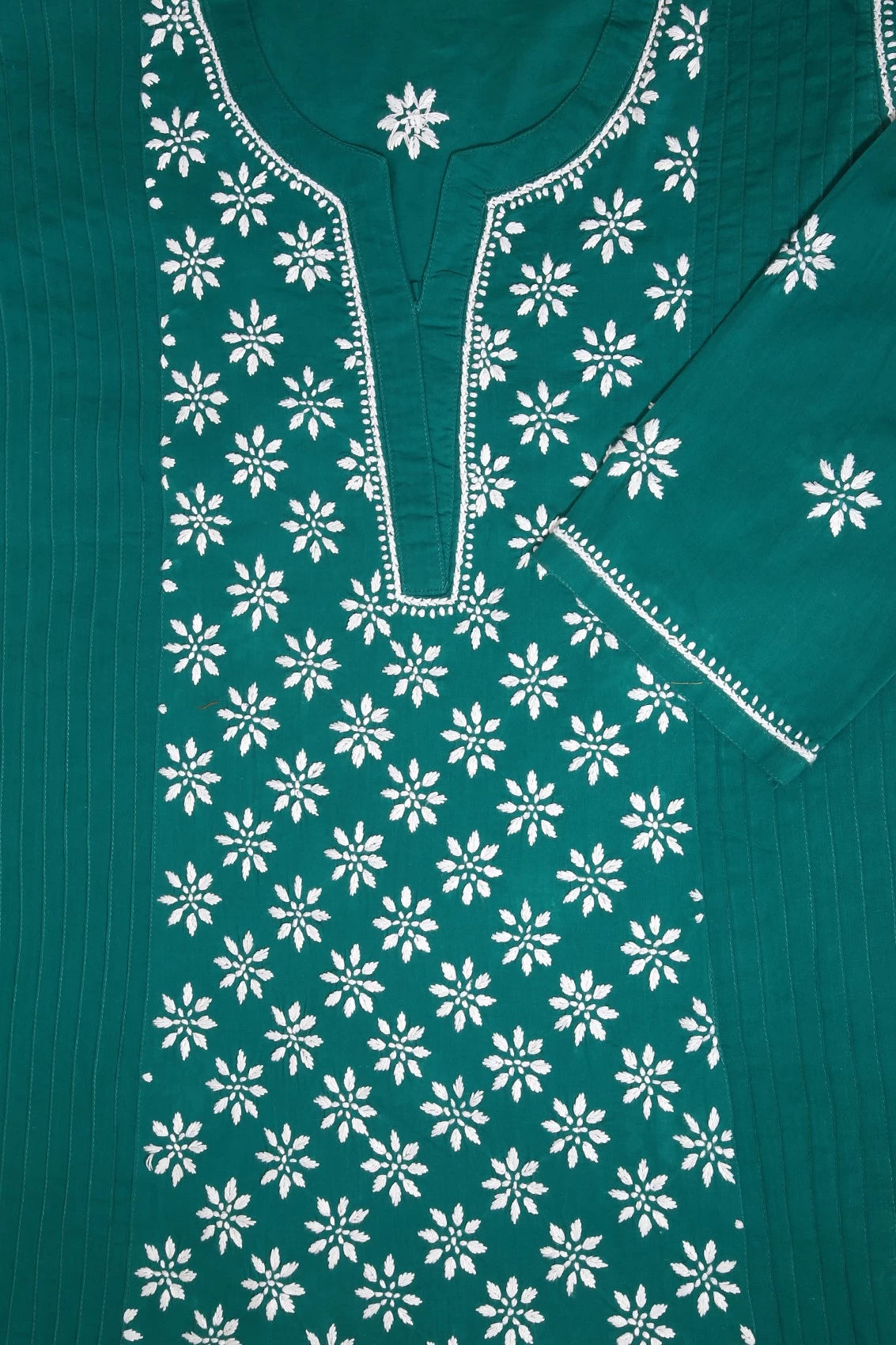 Ada Hand Embroidered Bottle Green Cotton Lucknowi Chikankari Straight Kurti A911297