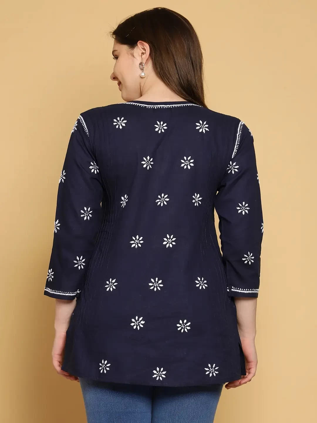 Ada Hand Embroidered Navy Blue Cotton Lucknowi Chikankari Straight Kurti A911294
