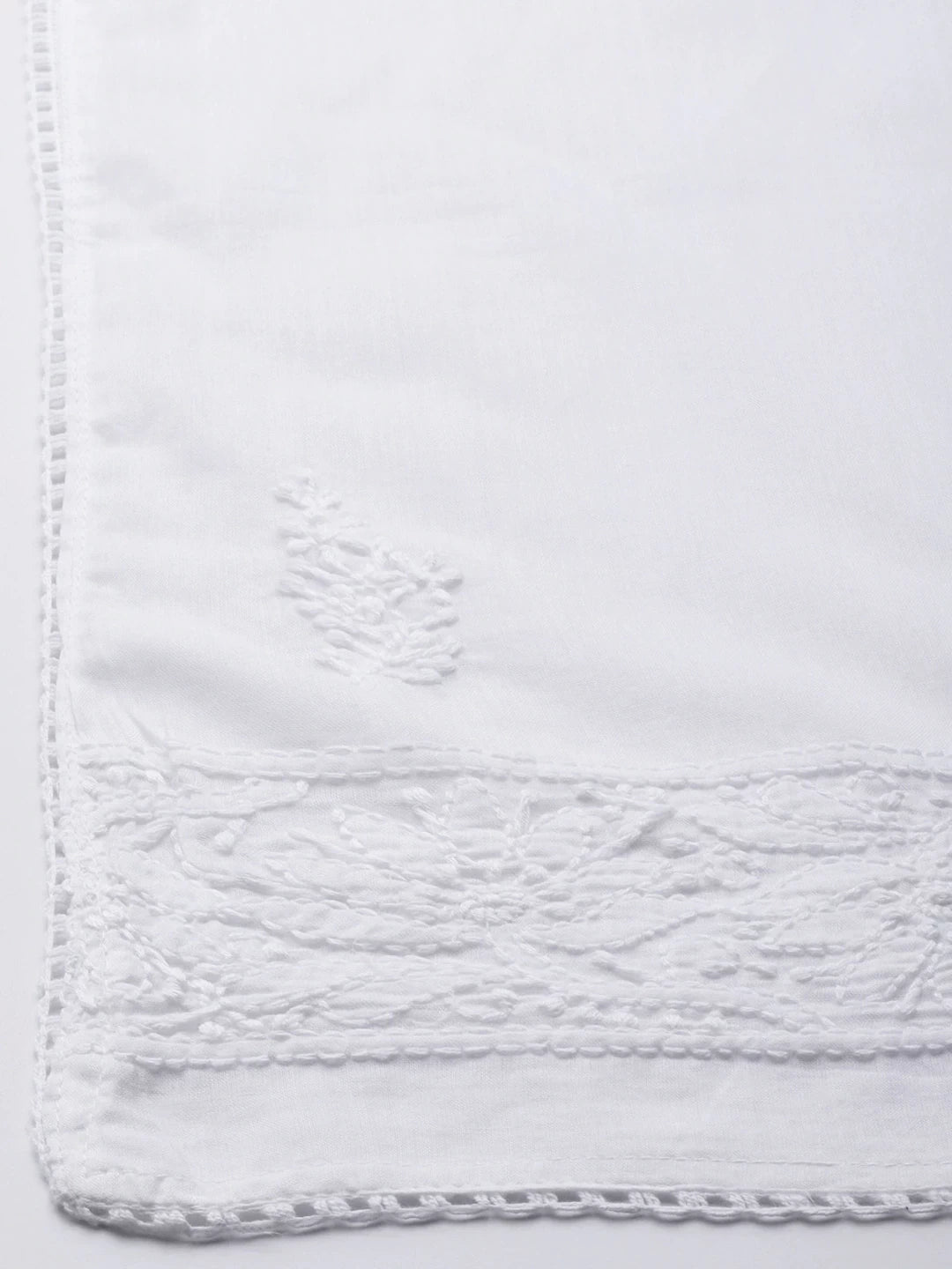 Ada Hand Embroidered White Cotton Lucknowi Chikankari Dupatta– A511189