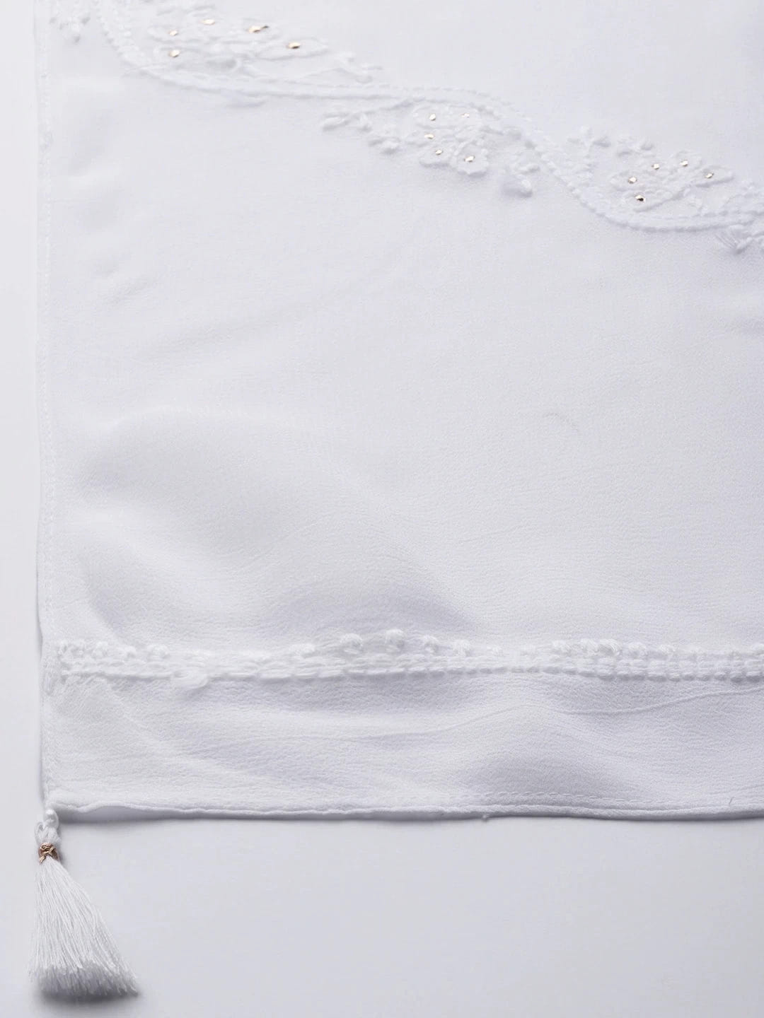 Ada Hand Embroidered White Georgette Lucknowi Chikankari Dupatta with Muqaish Work A511188