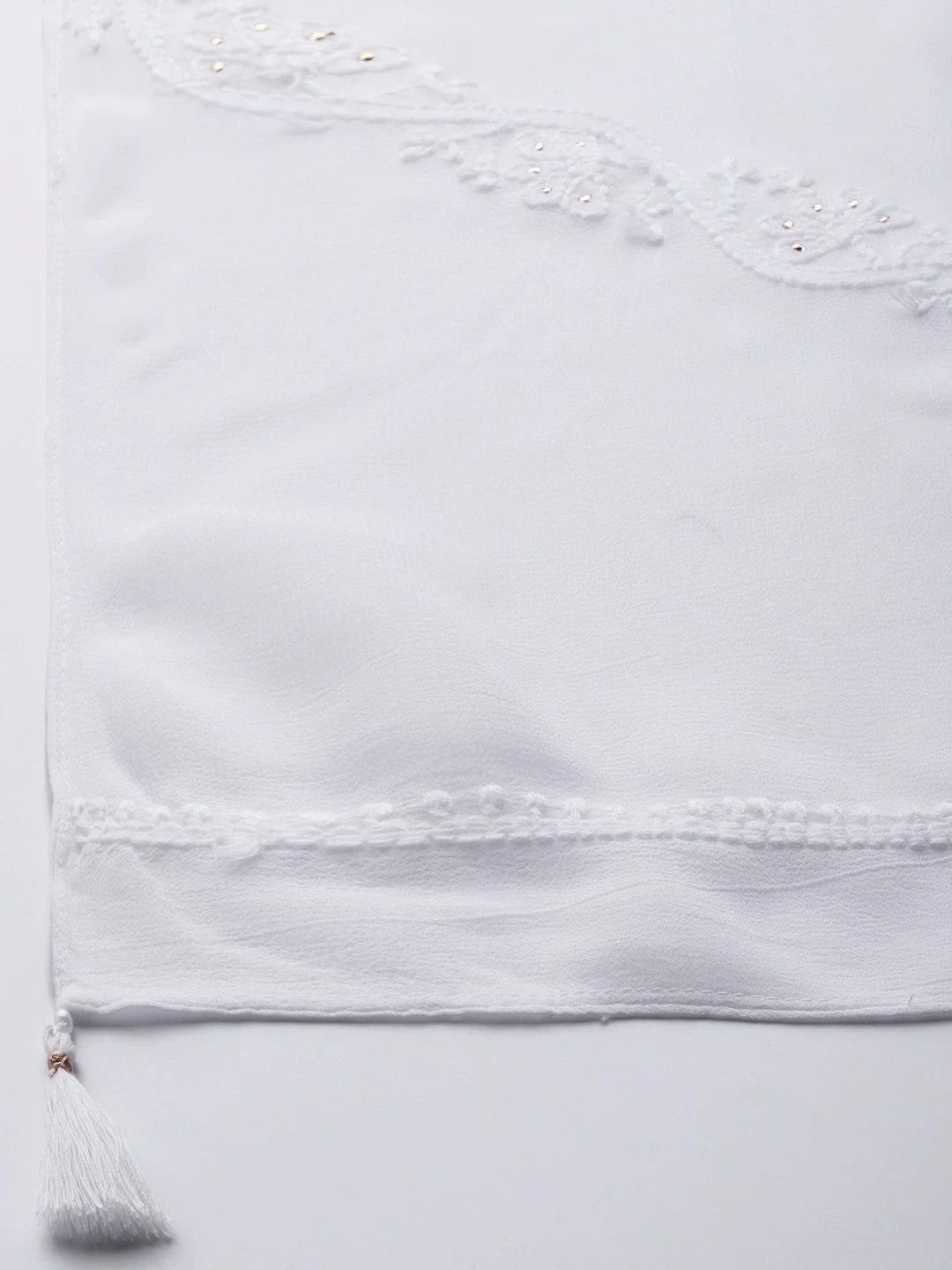 Ada Hand Embroidered White Georgette Lucknowi Chikankari Dupatta with Muqaish Work A511188