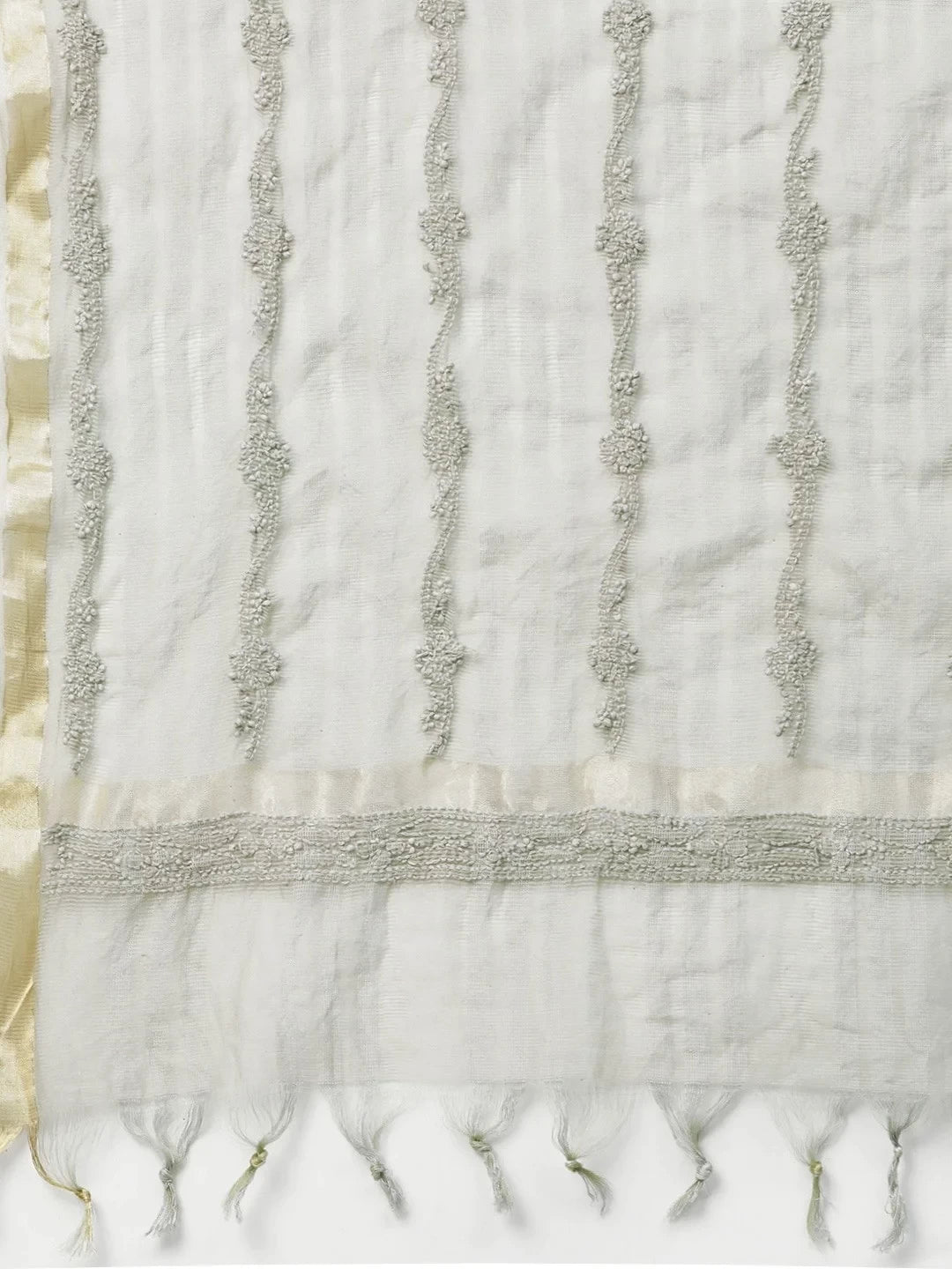 Ada Hand Embroidered Grey Kota Lucknowi Chikankari Dupatta A511140