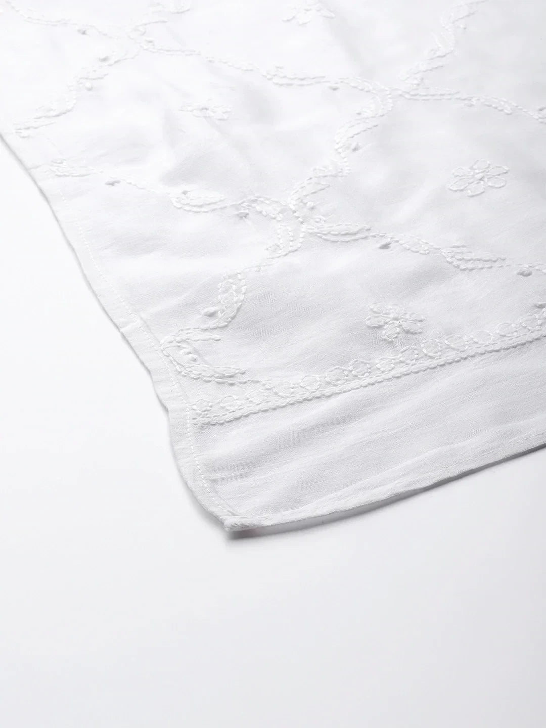 Ada Hand Embroidered White Chanderi Lucknowi Chikankari Dupatta A511210