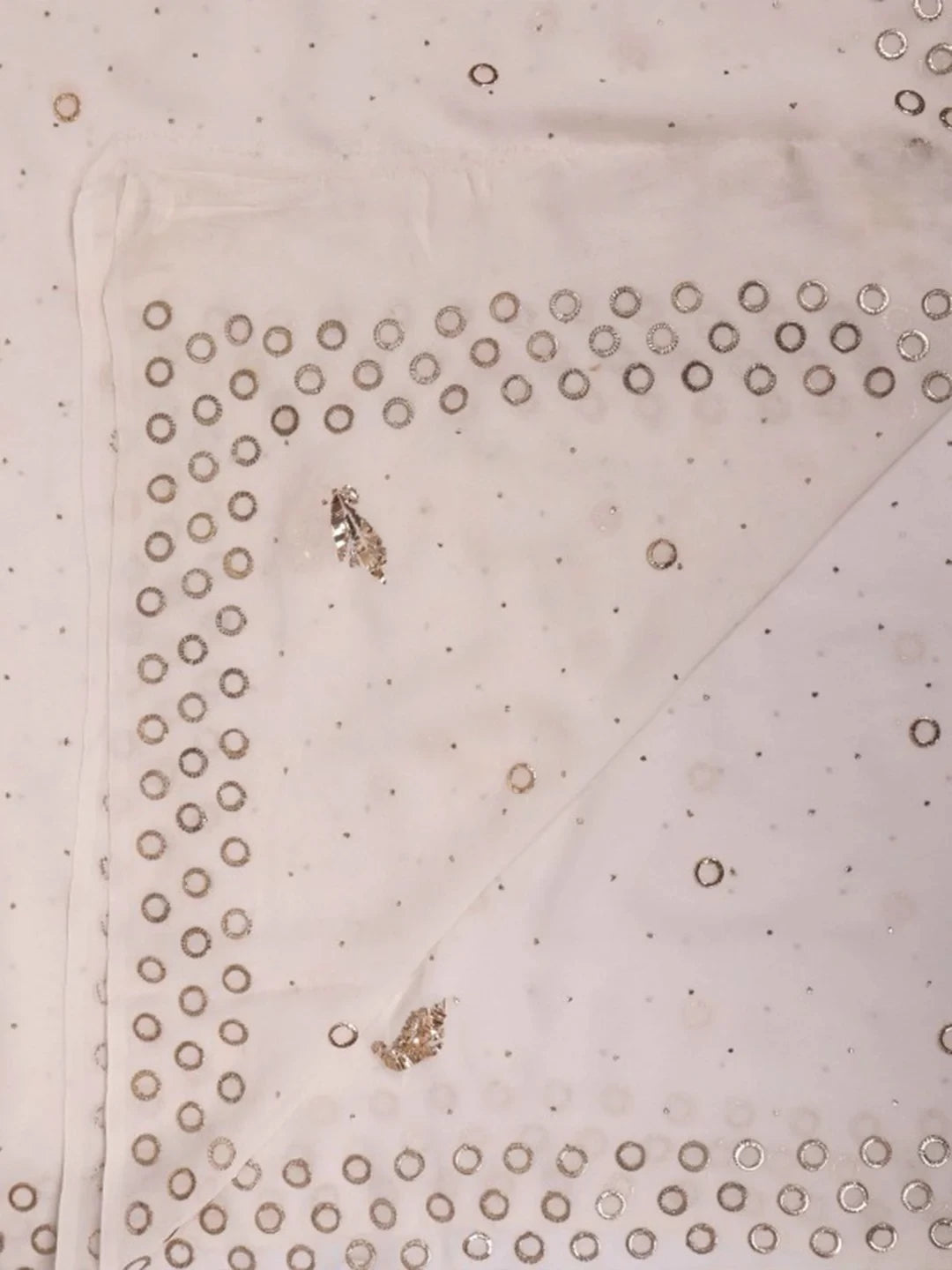 Ada Hand Embroidered White Pure Georgette Lucknowi Chikankari Dupatta With Muqaish Work A550026