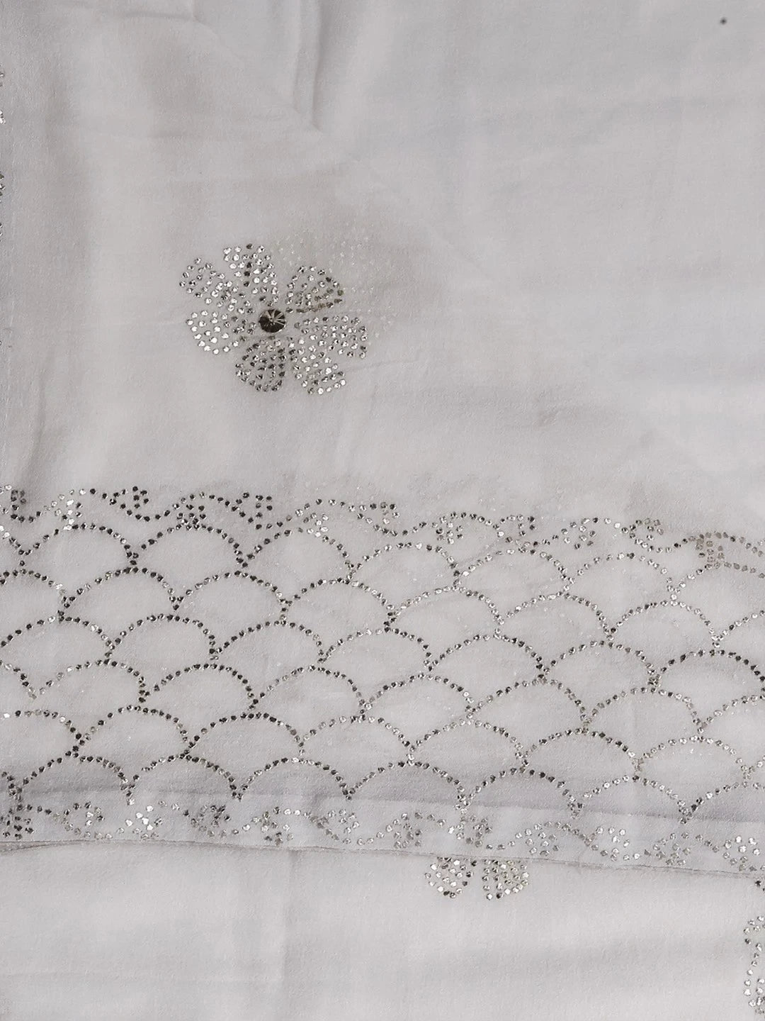 Ada Hand Embroidered White Pure Georgette Lucknowi Chikankari Dupatta With Muqaish Work A318447