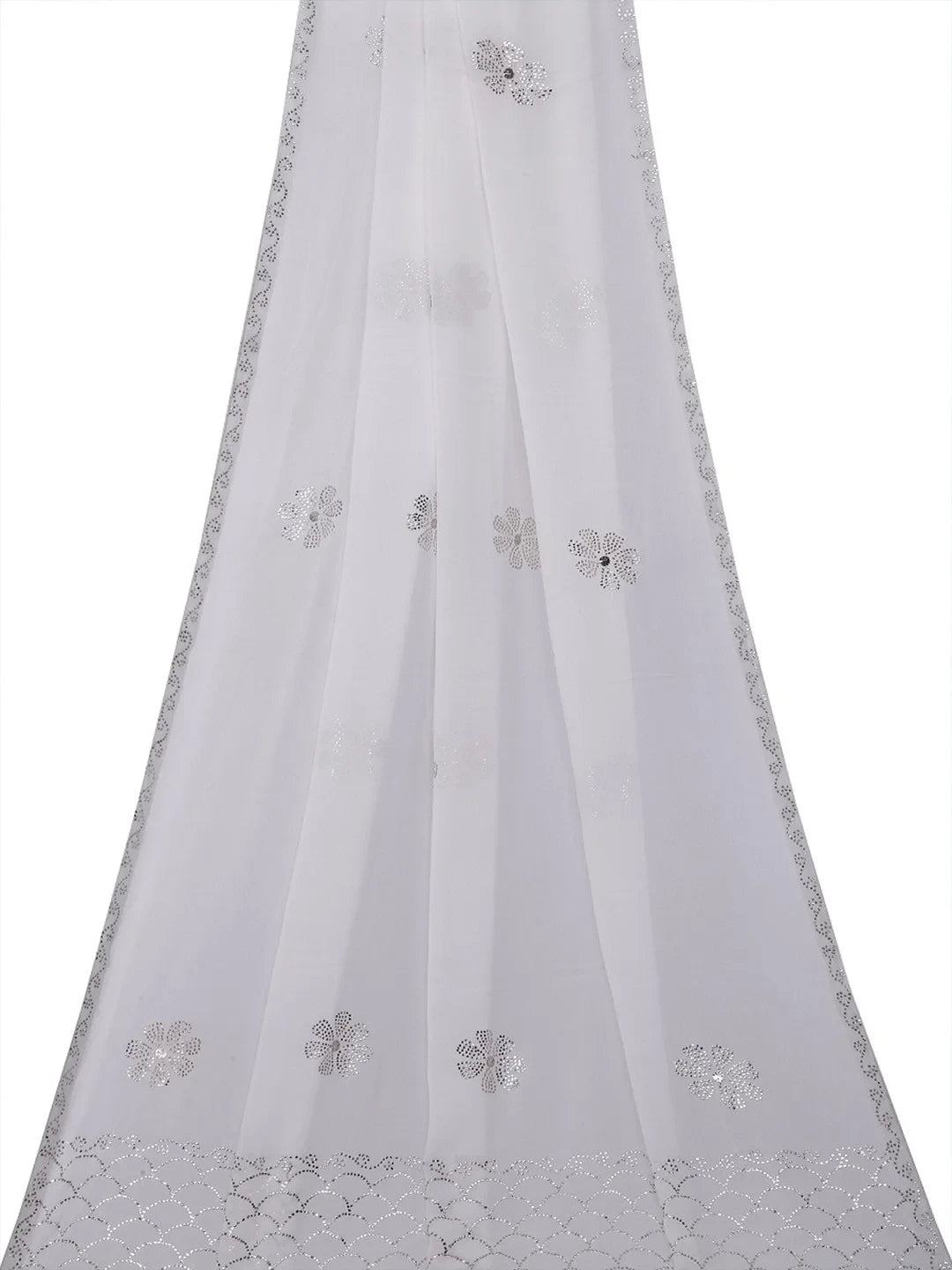 Ada Hand Embroidered White Pure Georgette Lucknowi Chikankari Dupatta With Muqaish Work A318447