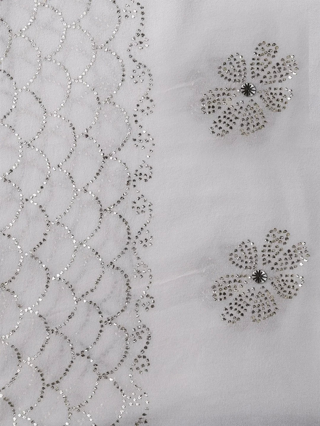 Ada Hand Embroidered White Pure Georgette Lucknowi Chikankari Dupatta With Muqaish Work A318447