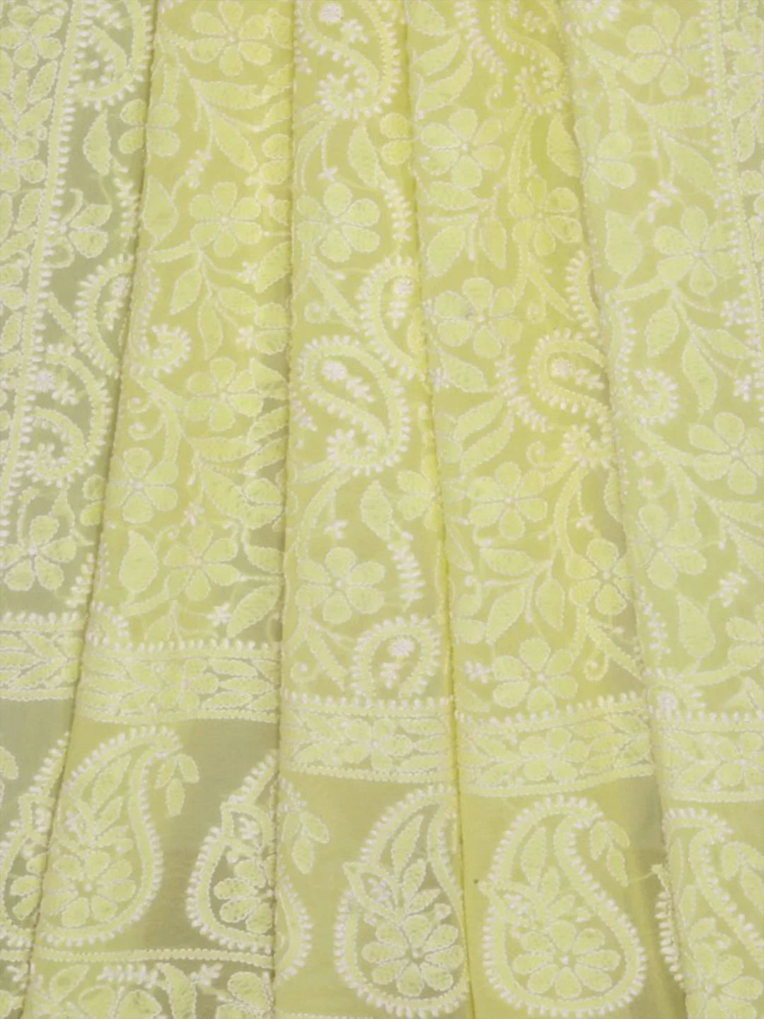 Ada Hand Embroidered Lemon Pure Georgette Lucknowi Chikankari Dupatta A604111