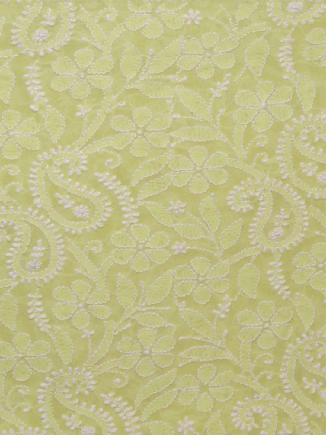 Ada Hand Embroidered Lemon Pure Georgette Lucknowi Chikankari Dupatta A604111
