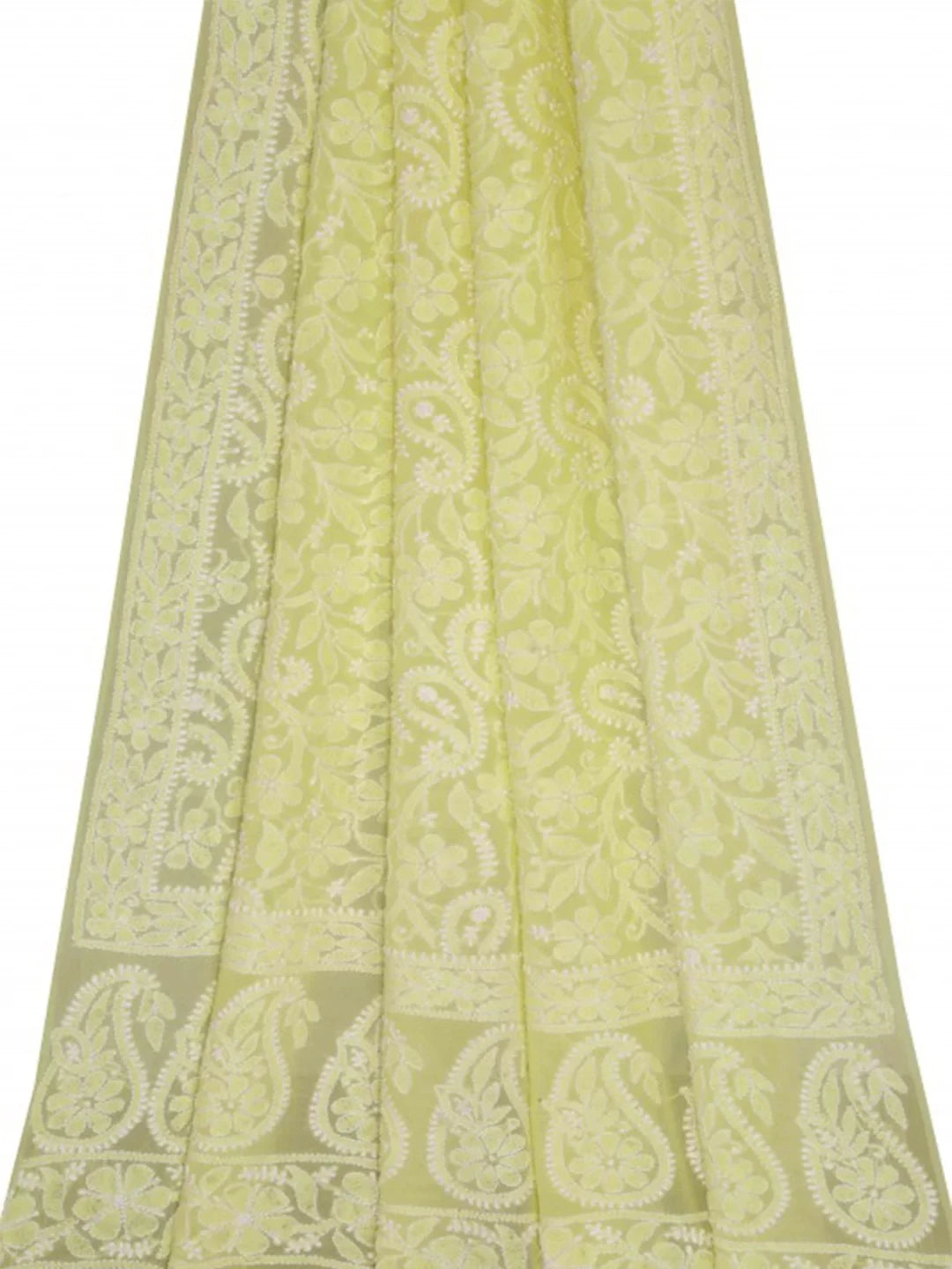 Ada Hand Embroidered Lemon Pure Georgette Lucknowi Chikankari Dupatta A604111
