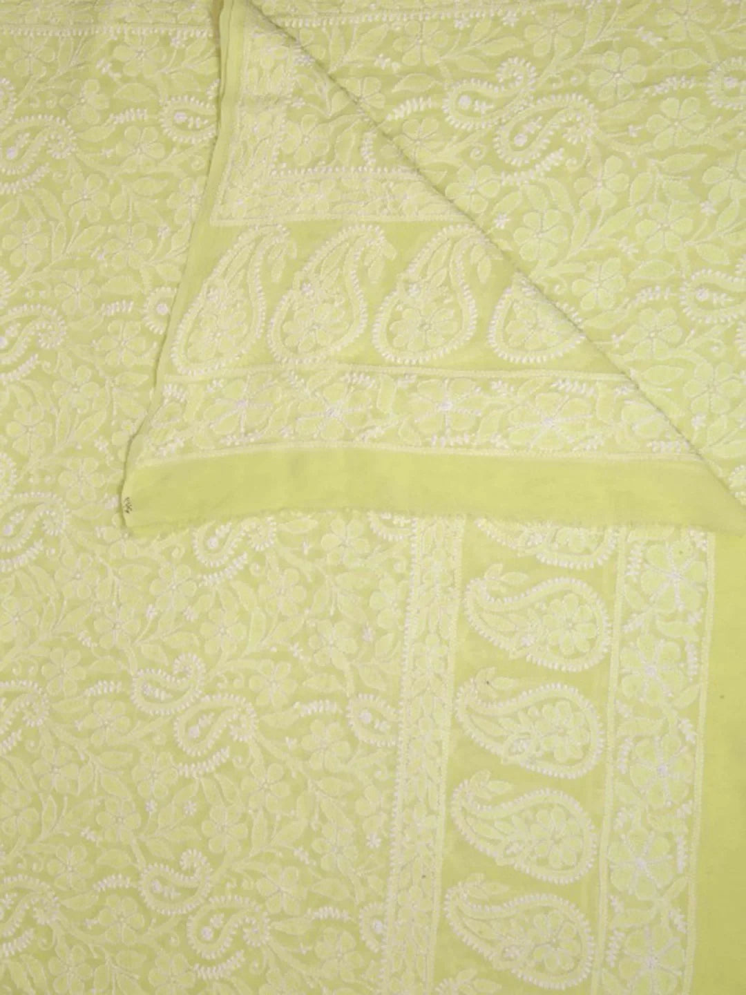Ada Hand Embroidered Lemon Pure Georgette Lucknowi Chikankari Dupatta A604111