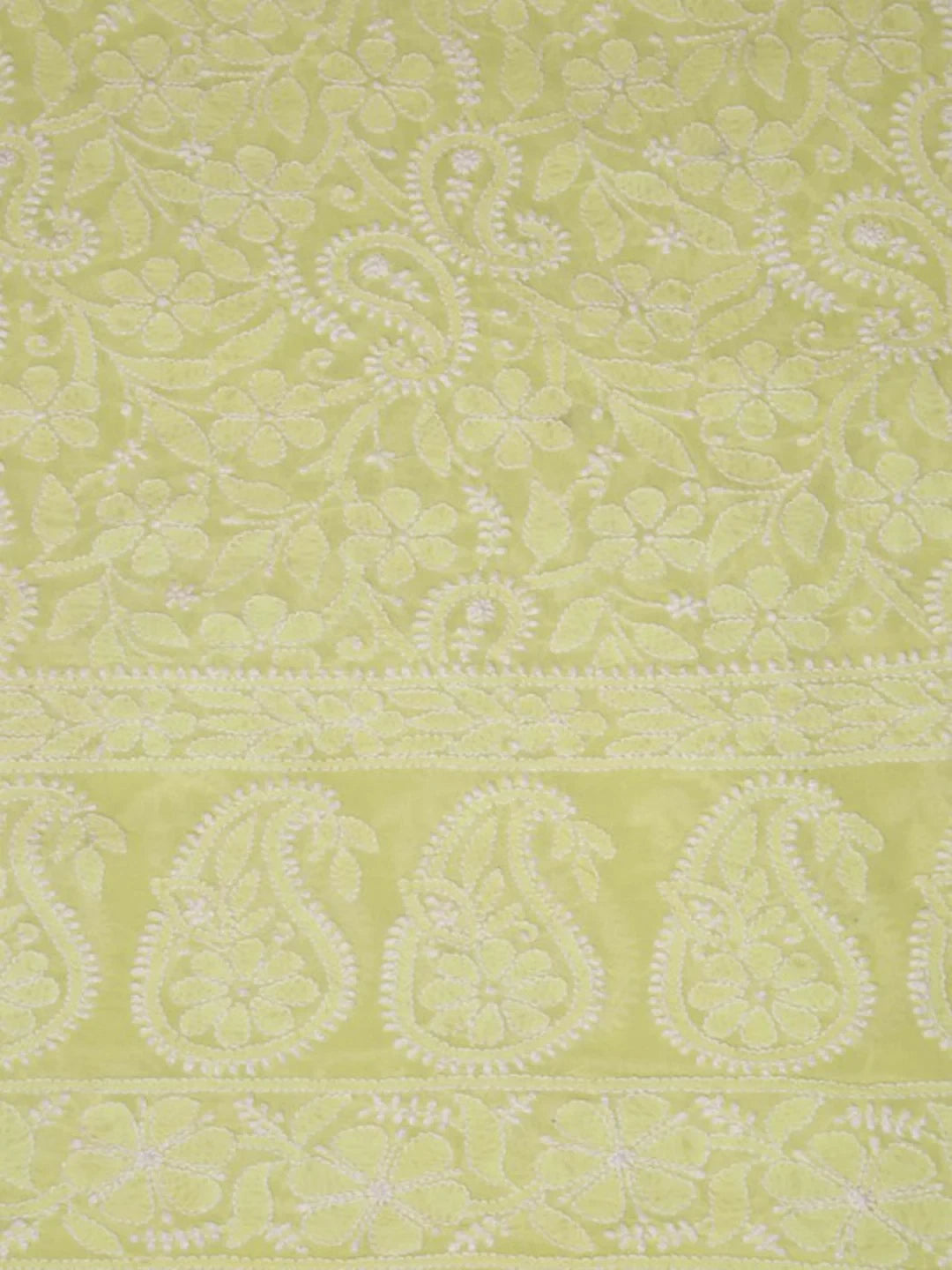 Ada Hand Embroidered Lemon Pure Georgette Lucknowi Chikankari Dupatta A604111