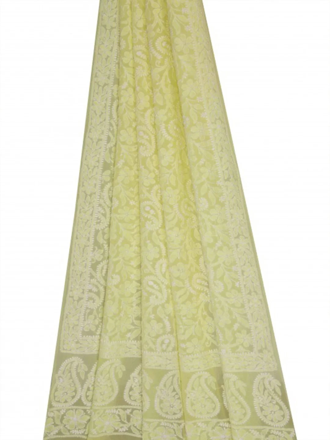 Ada Hand Embroidered Lemon Pure Georgette Lucknowi Chikankari Dupatta A604111