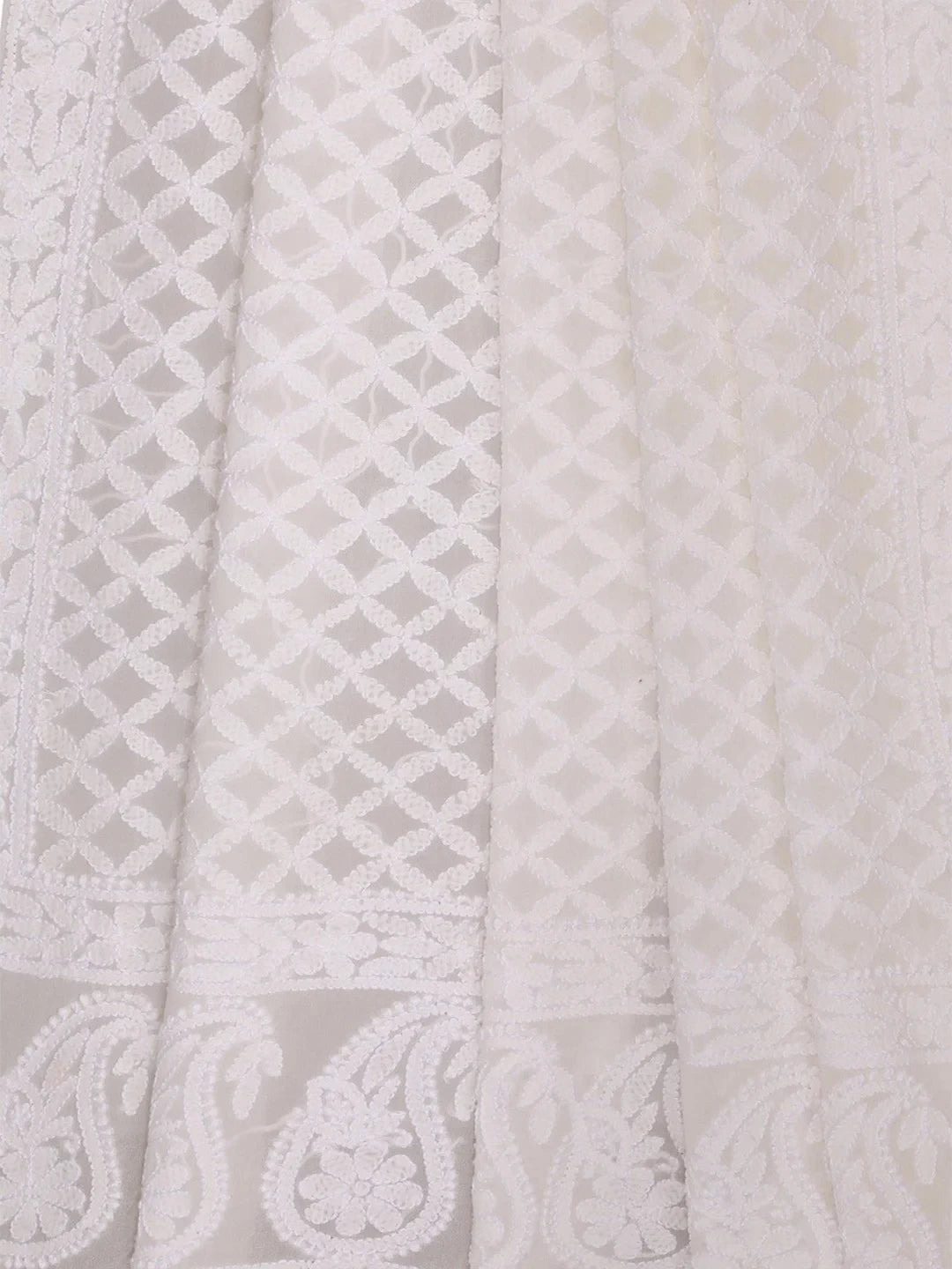 Ada Hand Embroidered White Pure Georgette Lucknowi Chikankari Dupatta A612183
