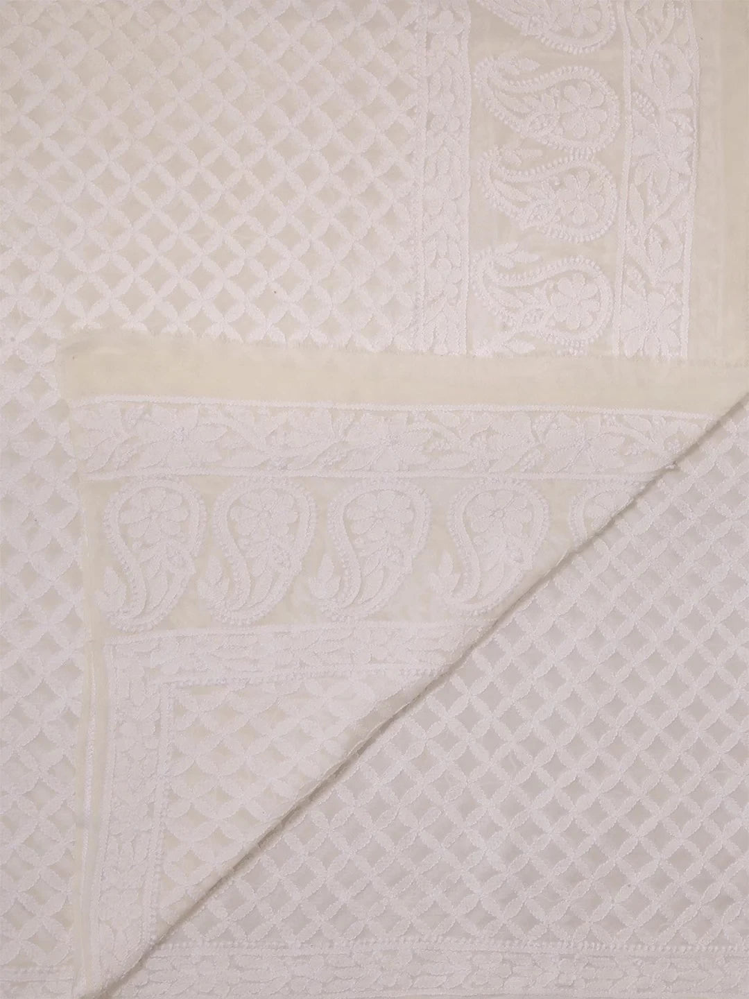 Ada Hand Embroidered White Pure Georgette Lucknowi Chikankari Dupatta A612183