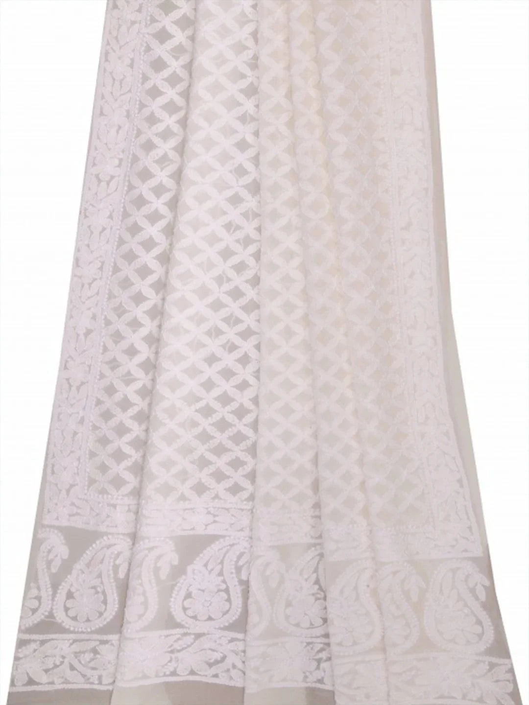 Ada Hand Embroidered White Pure Georgette Lucknowi Chikankari Dupatta A612183