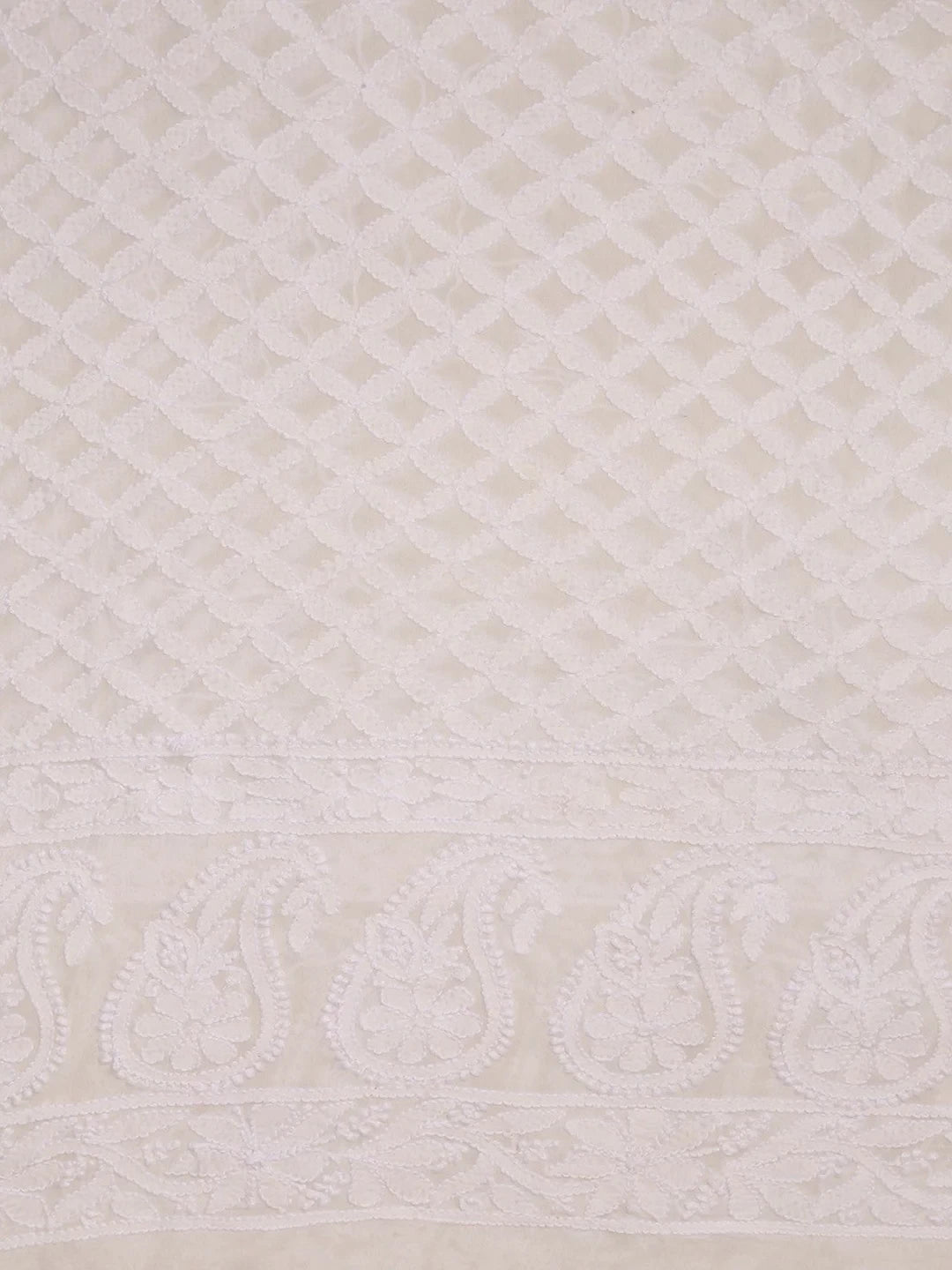 Ada Hand Embroidered White Pure Georgette Lucknowi Chikankari Dupatta A612183