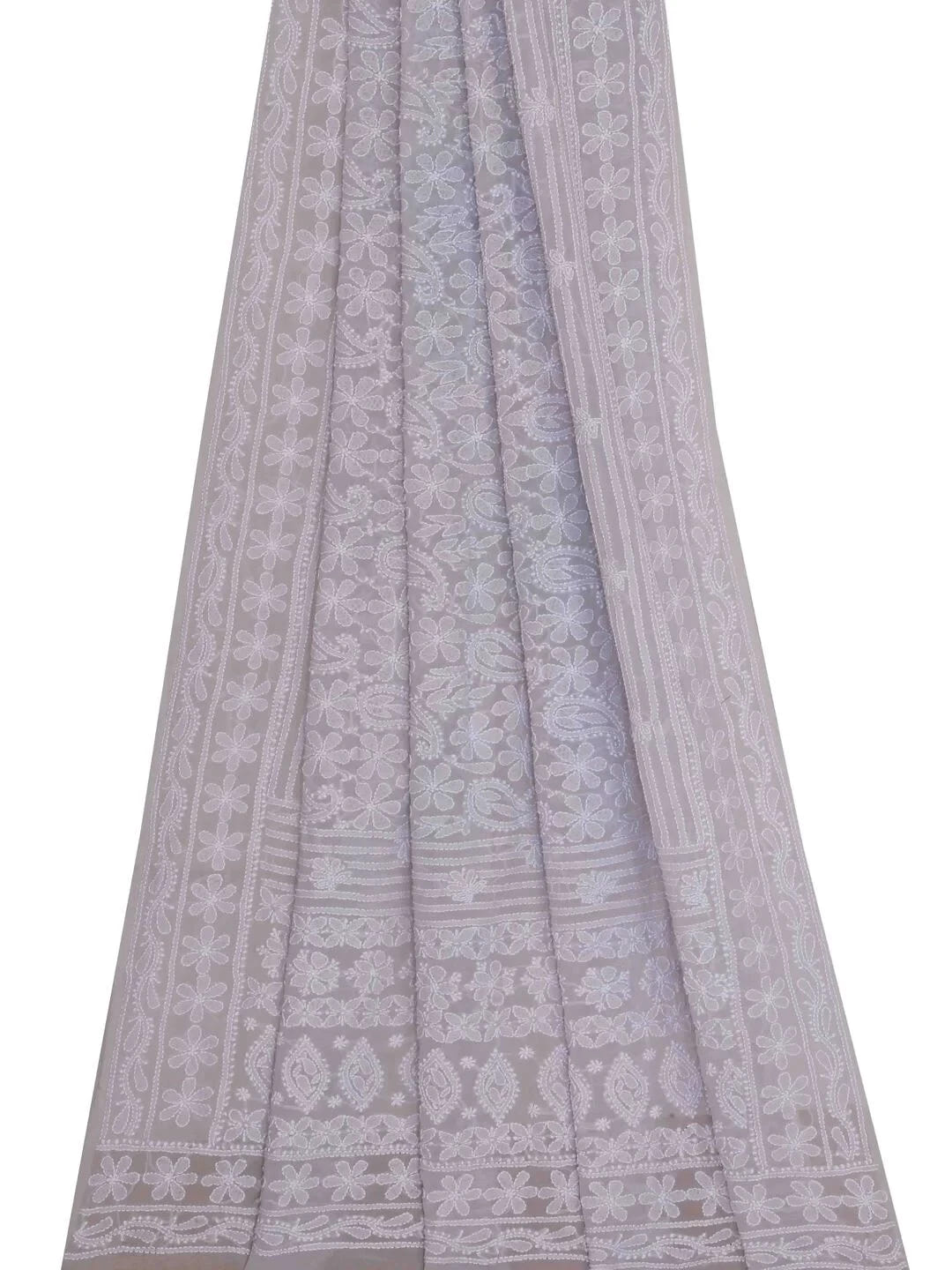 Ada Hand Embroidered Grey Pure Georgette Lucknowi Chikankari Dupatta 01A102415