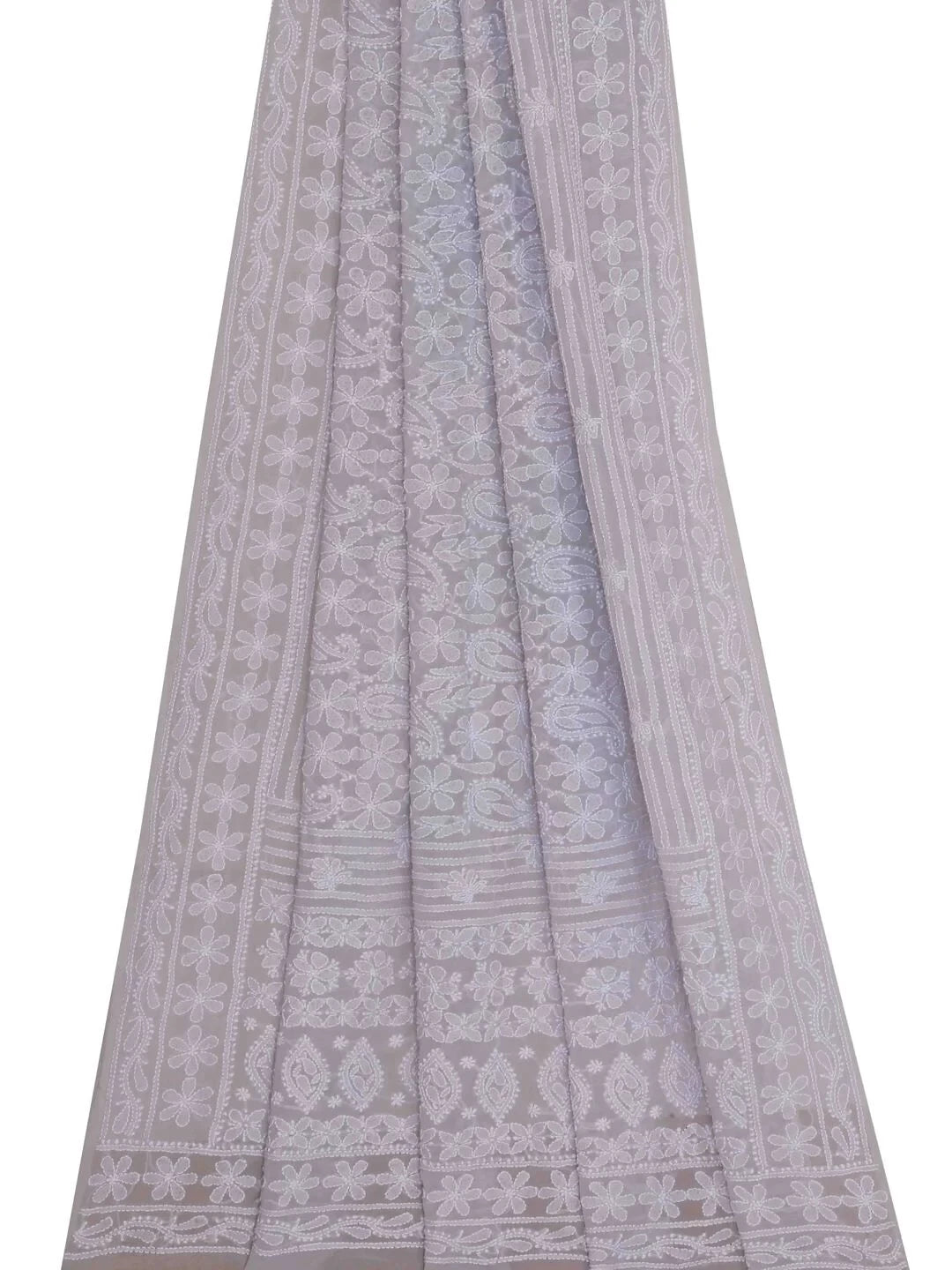 Ada Hand Embroidered Grey Pure Georgette Lucknowi Chikankari Dupatta 01A102415